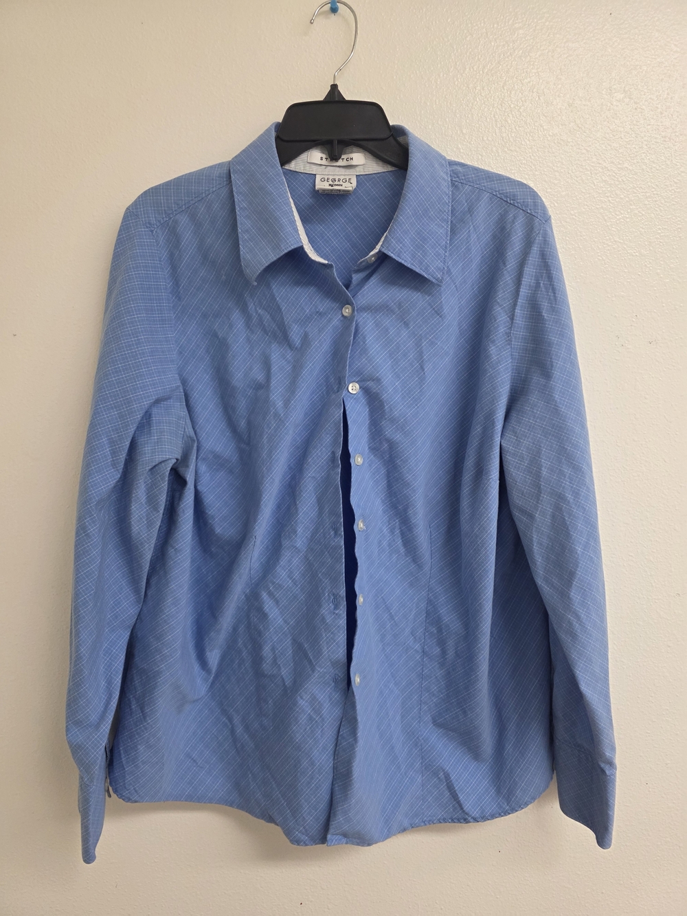 George Light Blue Check Long-Sleeve Dress Shirt (0634)